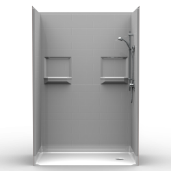 5LBS5430E75B, Five Piece 54” x 30” Roll-in Shower, .75” Threshold, End Drain, “Subway Tile”