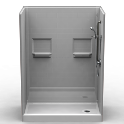 5LBS6030.V2 L/R, Five Piece 60” x 30” Curbed Shower, 4” Threshold, End Drain, “Subway Tile”